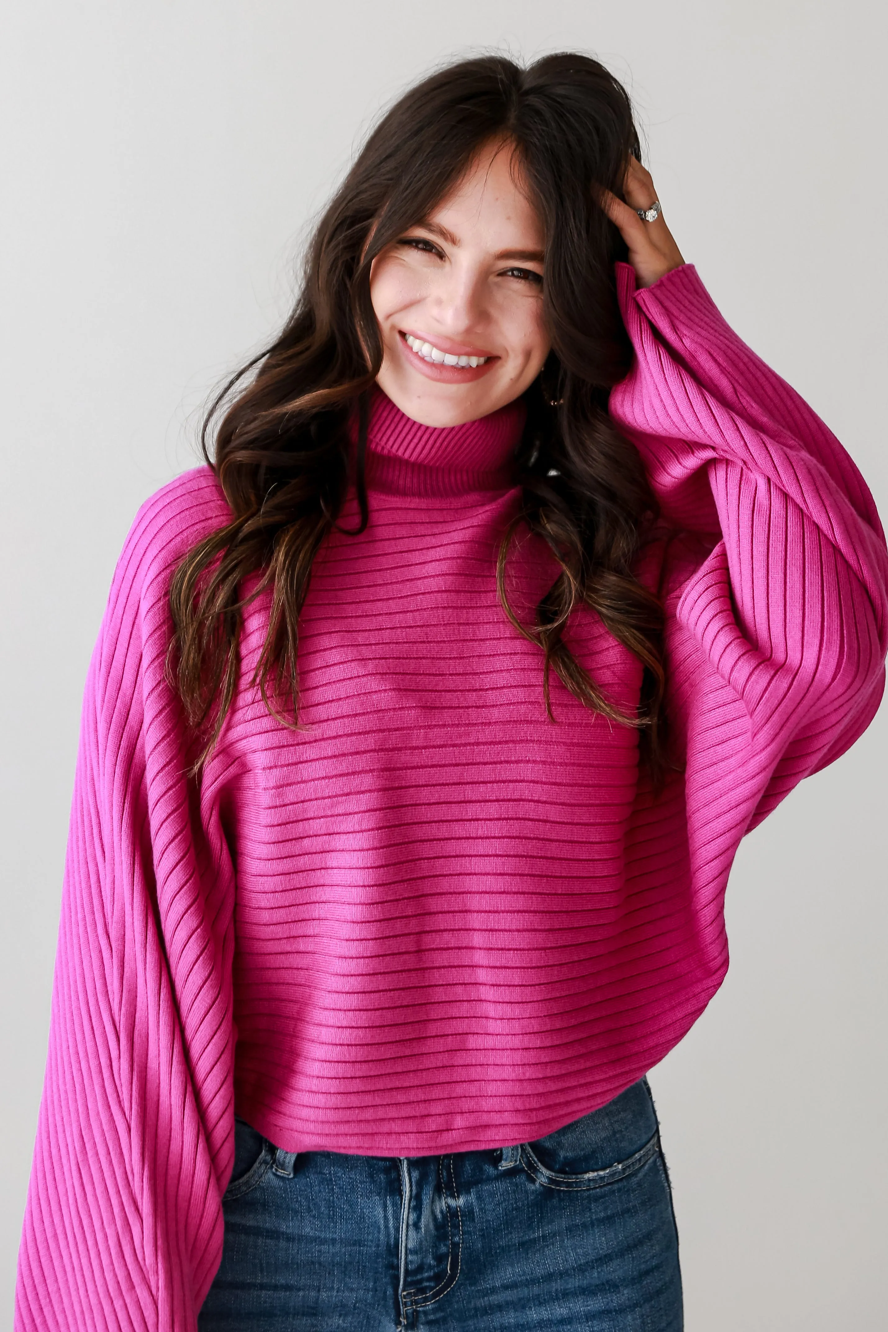 FINAL SALE - Posh Favorite Fuchsia Ribbed Turtleneck Sweater