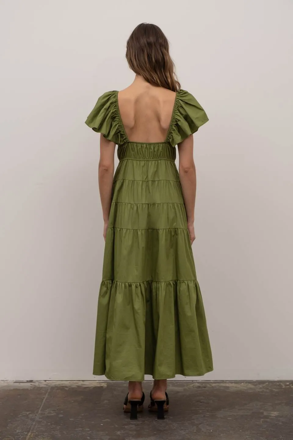 Flutter Sleeve Green Dress