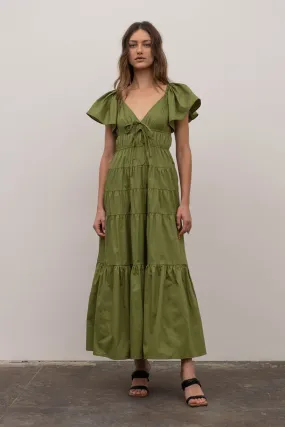 Flutter Sleeve Green Dress