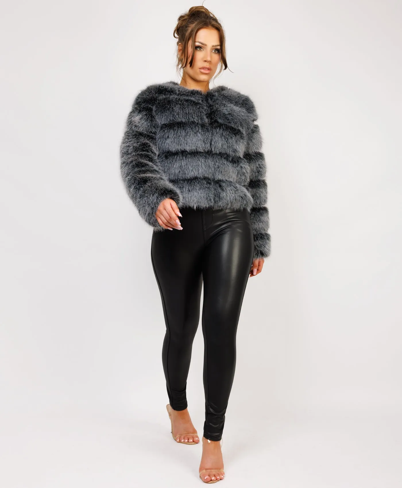 Frosted Black Premium Faux Fur Tiered Coat Jacket