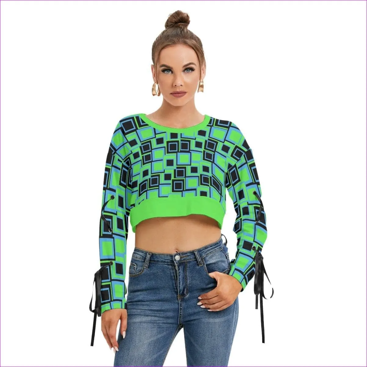 Funky² Womens Lace-Up Sleeve Cropped Sweatshirt