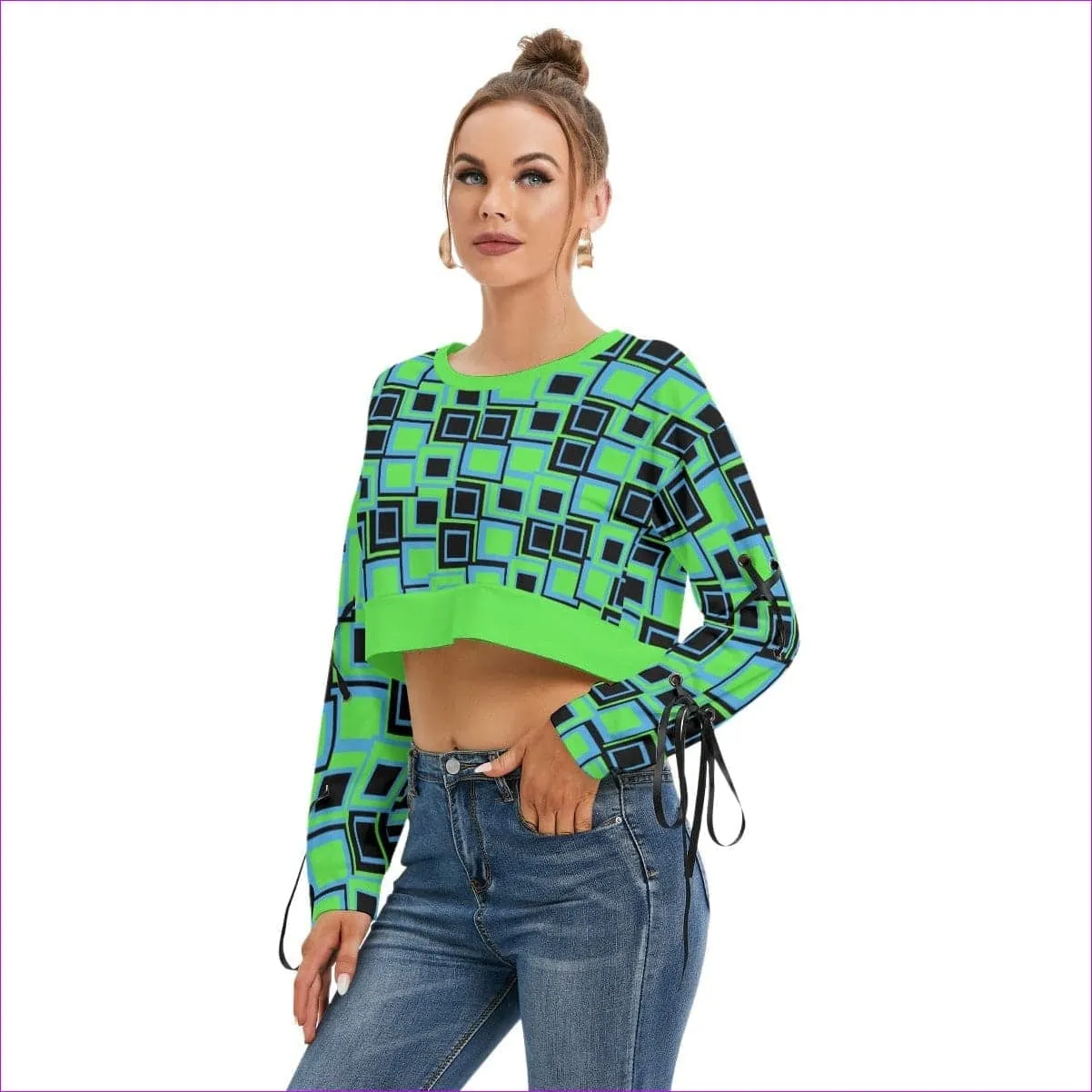 Funky² Womens Lace-Up Sleeve Cropped Sweatshirt