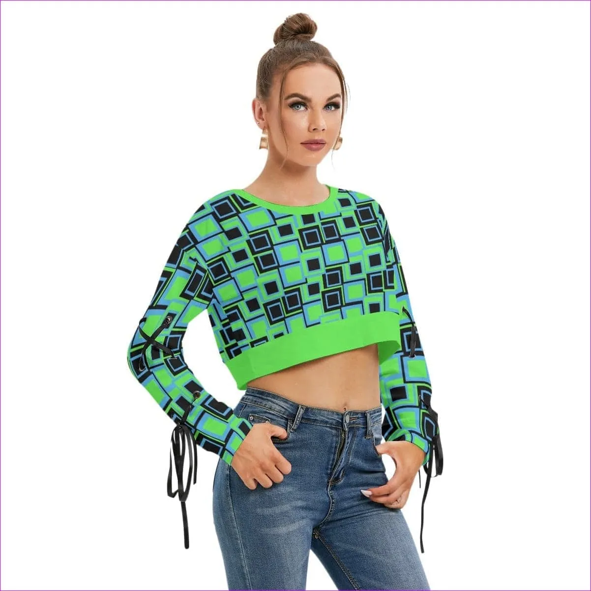 Funky² Womens Lace-Up Sleeve Cropped Sweatshirt