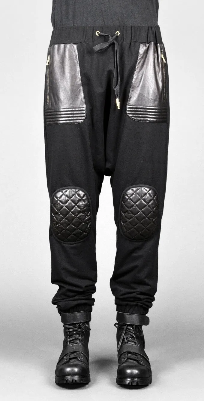 Future Moto Pants With Faux Leather Knee Patches and Two Silver Zip Leather Pocket