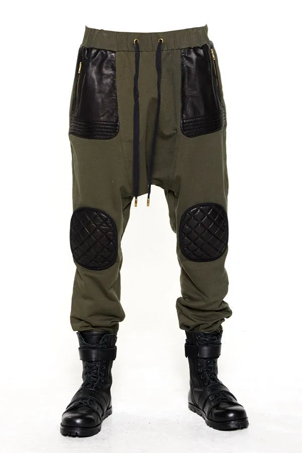 Future Moto Pants With Faux Leather Knee Patches and Two Silver Zip Leather Pocket