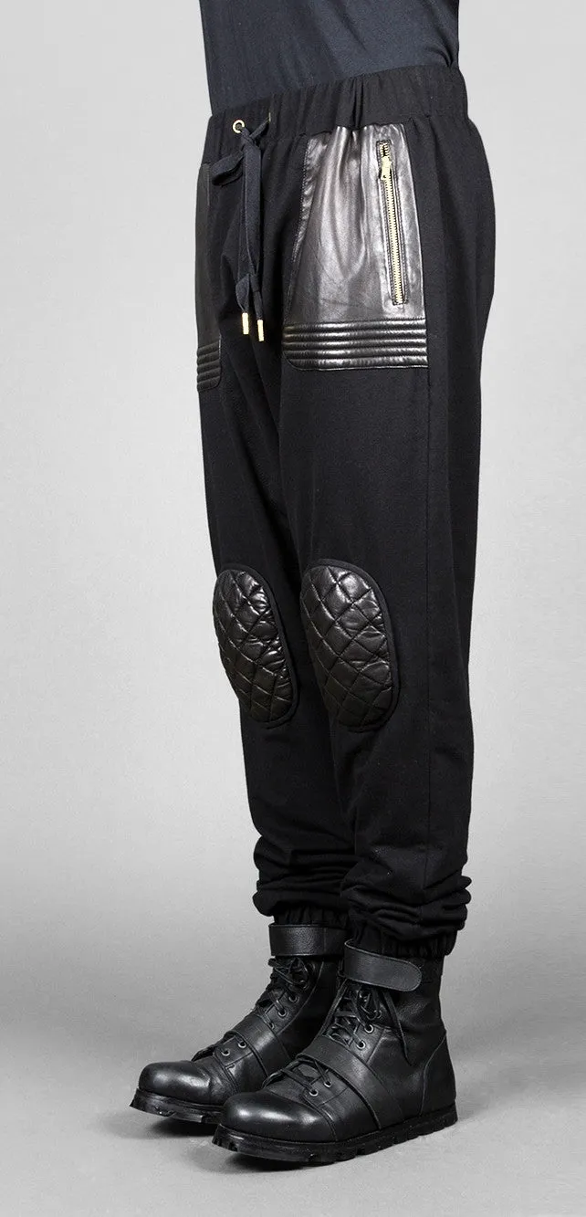 Future Moto Pants With Faux Leather Knee Patches and Two Silver Zip Leather Pocket