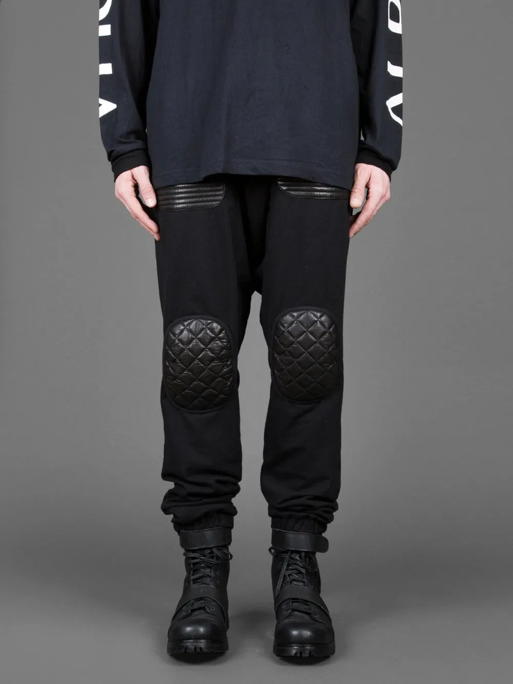 Future Moto Pants With Faux Leather Knee Patches and Two Silver Zip Leather Pocket