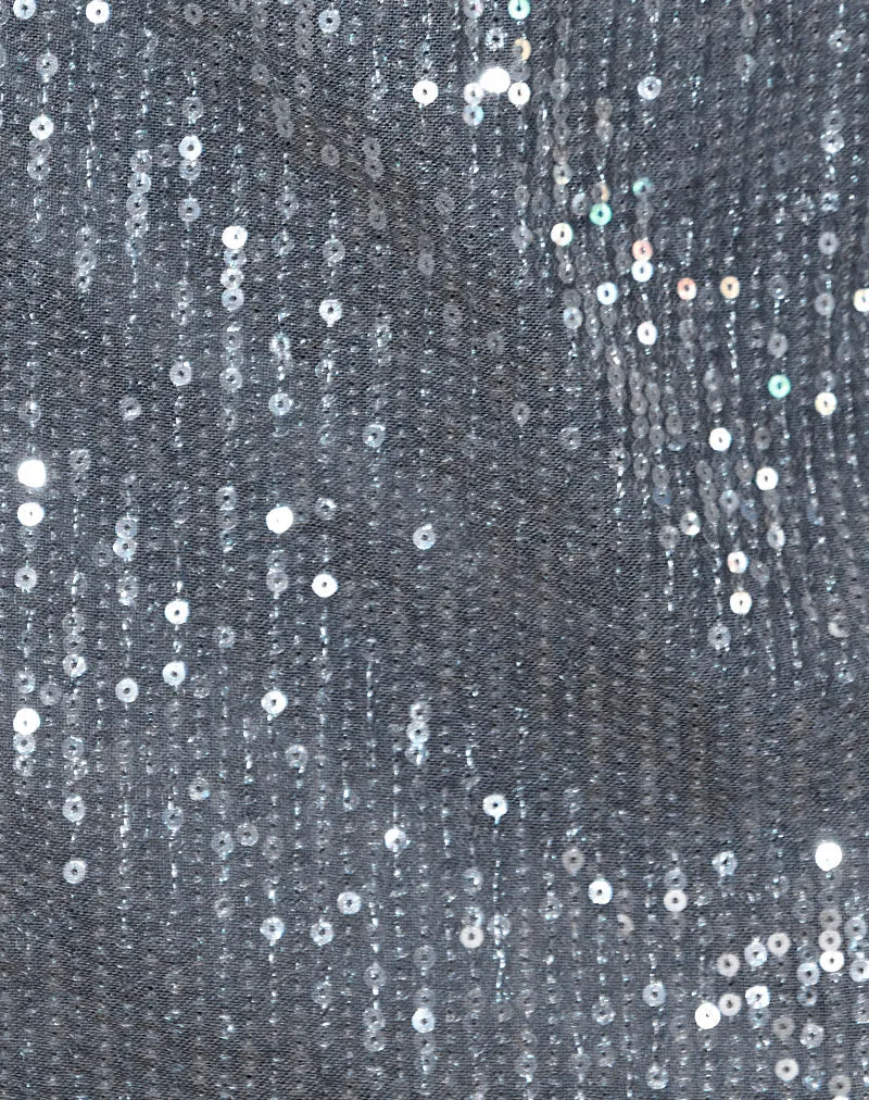 Garida Mini Skirt in Knit Sequin Charcoal