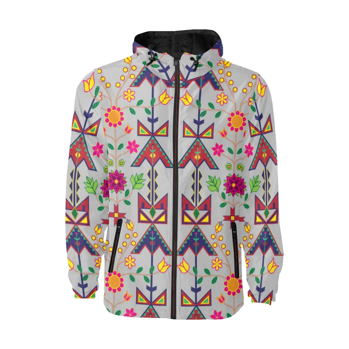 Geometric Floral Spring - Gray Unisex Quilted Coat