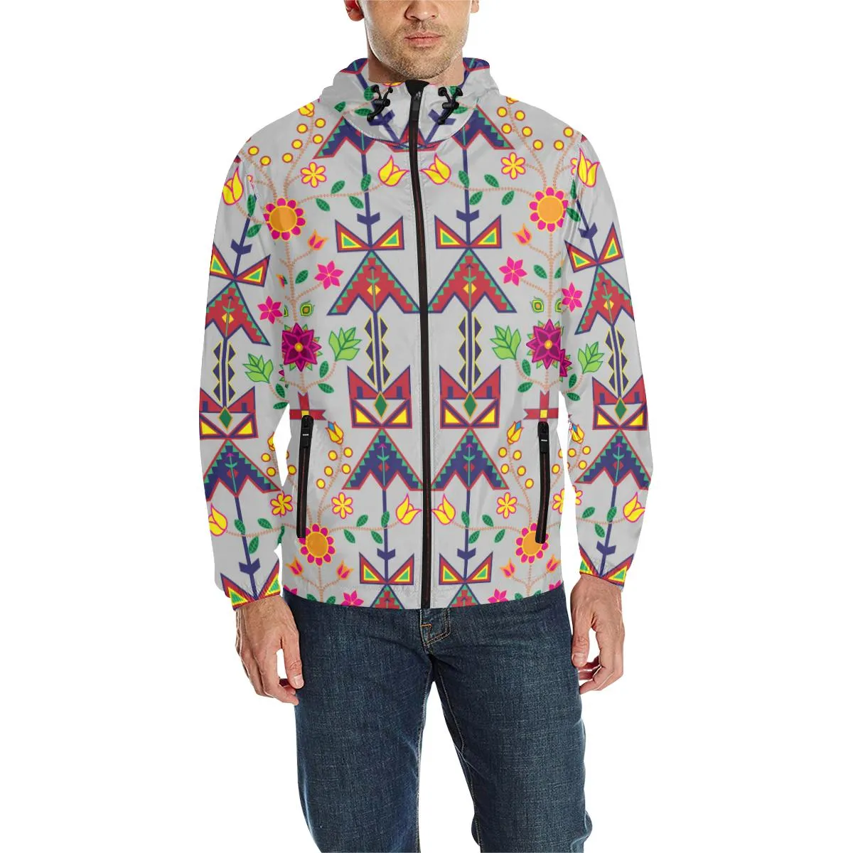 Geometric Floral Spring - Gray Unisex Quilted Coat