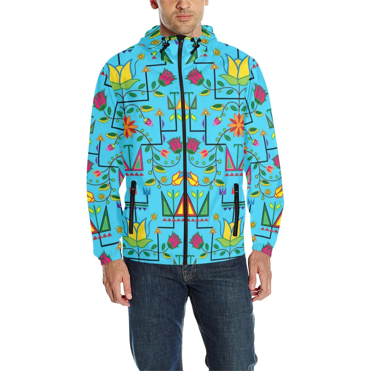 Geometric Floral Summer - Sky Blue Unisex Quilted Coat