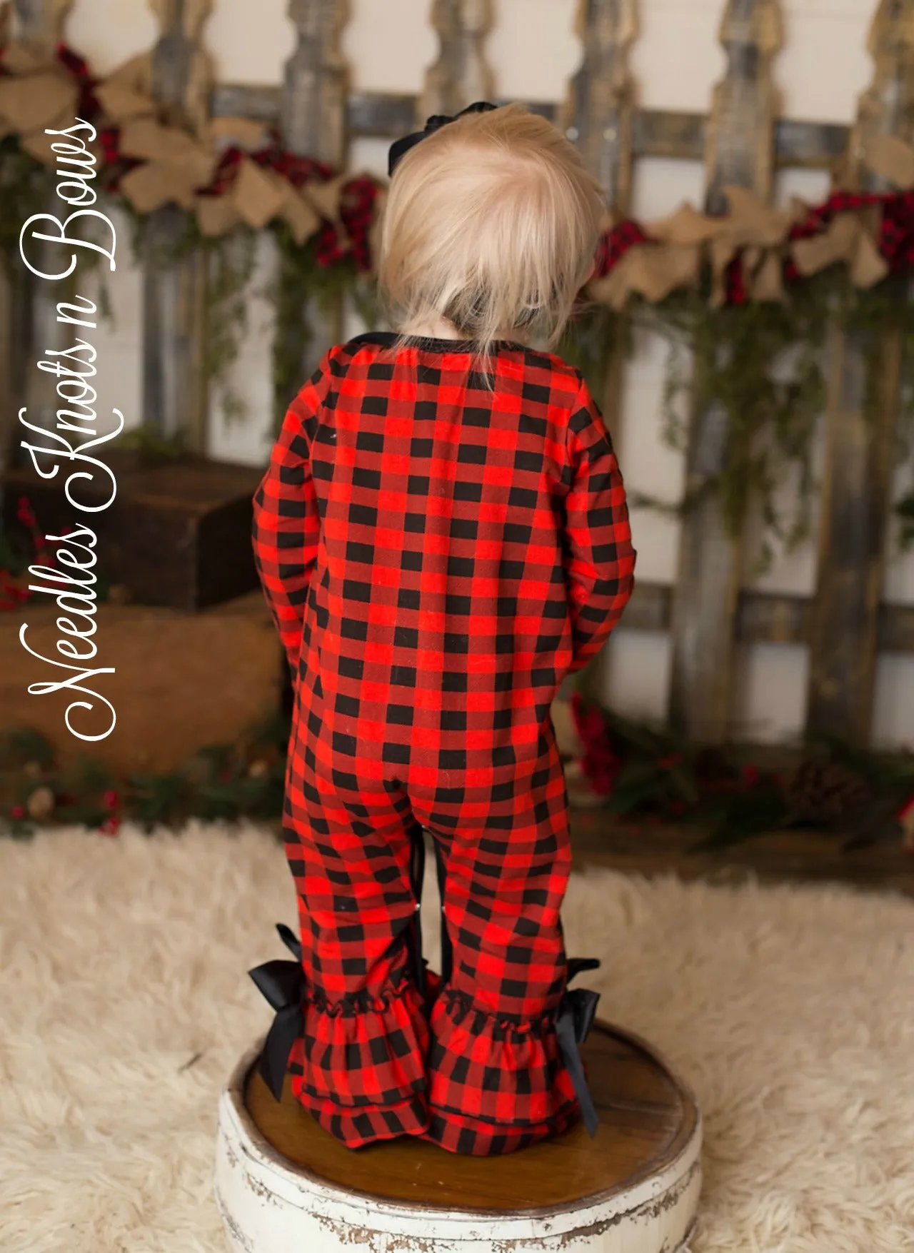 Girls Buffalo Plaid Christmas Romper