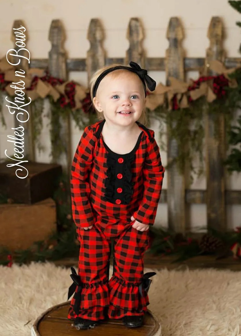 Girls Buffalo Plaid Christmas Romper