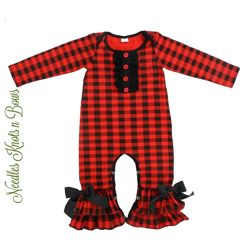 Girls Buffalo Plaid Christmas Romper