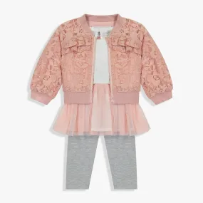 Girls Lace Bomber, Tutu Top & Legging Set