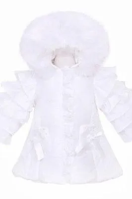 Girls White Frilly Fur Coat