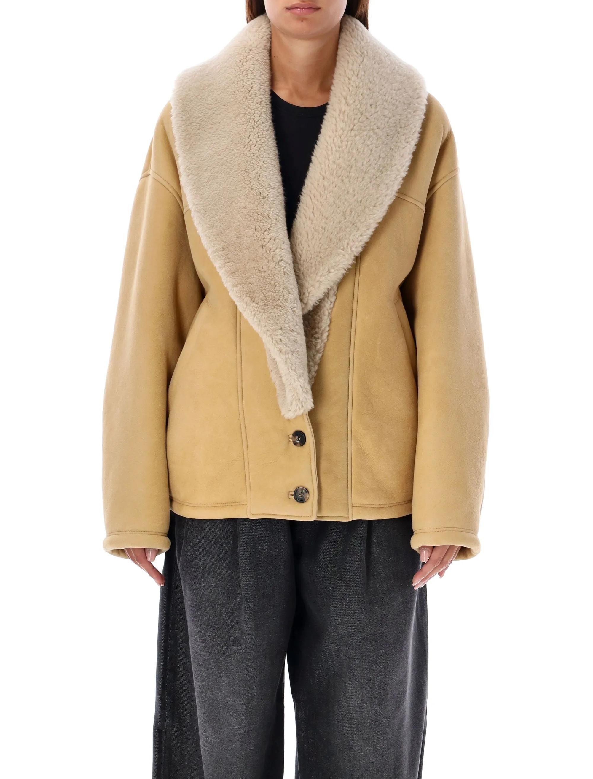 GOLDEN GOOSE Luxurious Shearling Leather Jacket with Relaxing Fit