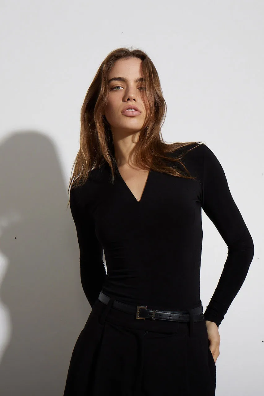 HARPER TOP HIGH BLACK V LONG SLEEVE KNIT