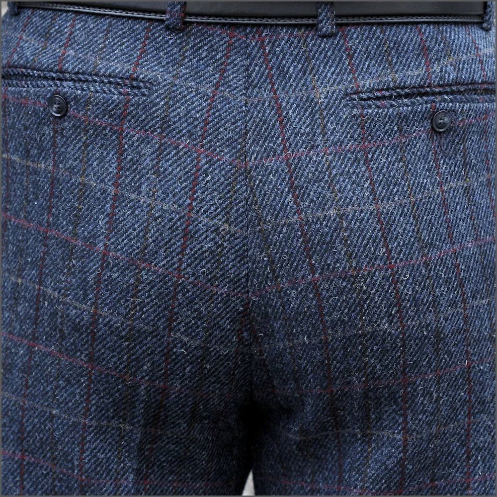 Harris Tweed Blue, Wine Check Trousers--