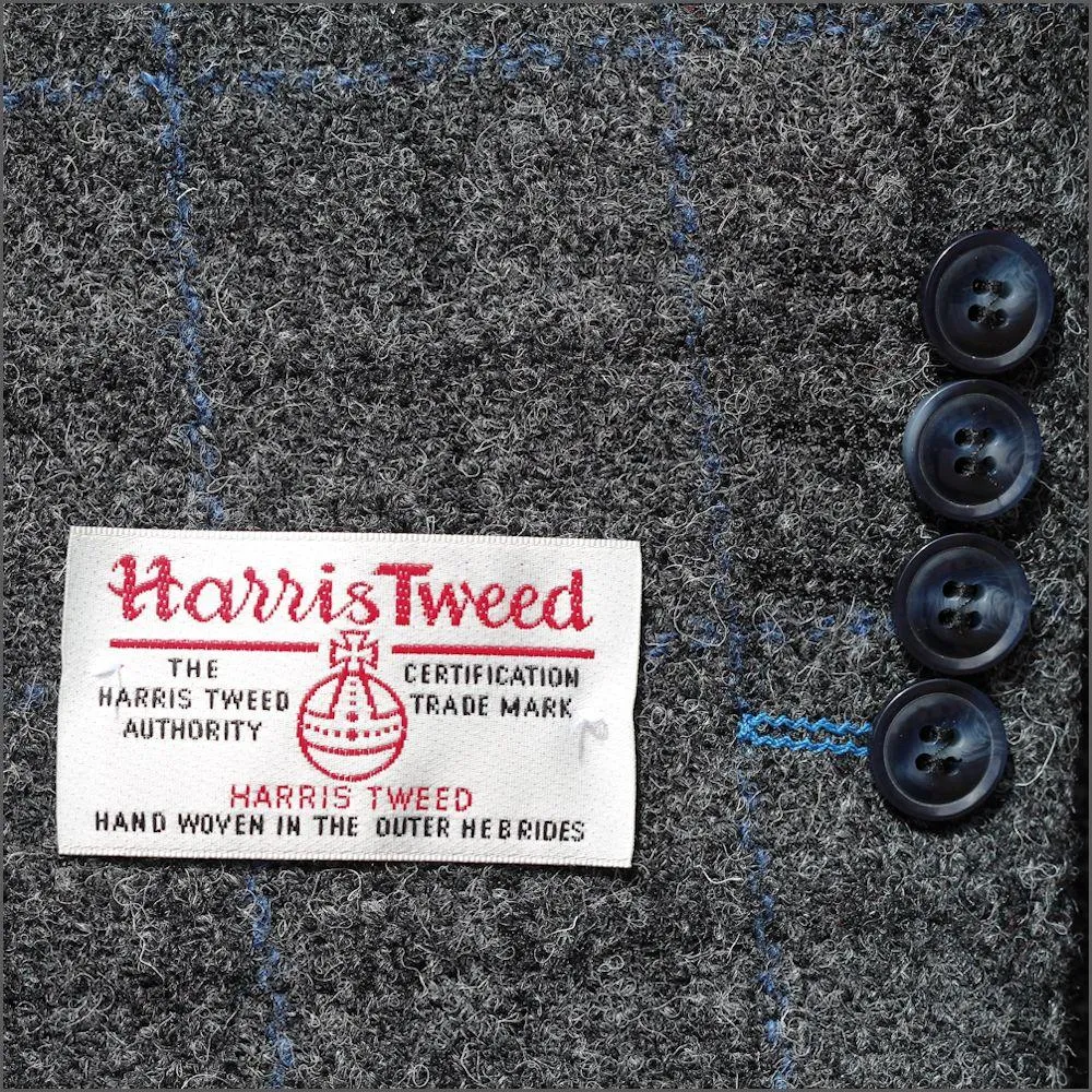 Harris Tweed Charcoal with Blue Check Overcoat--