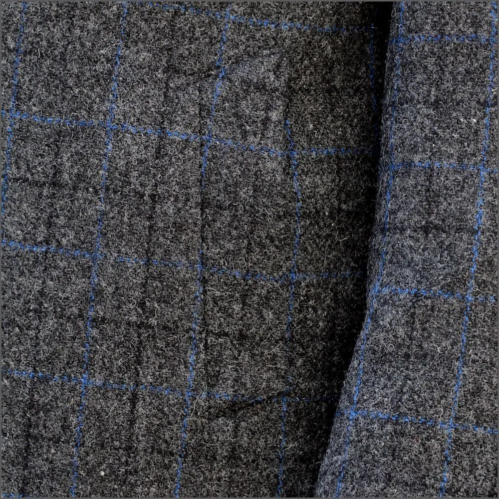 Harris Tweed Charcoal with Blue Check Overcoat--