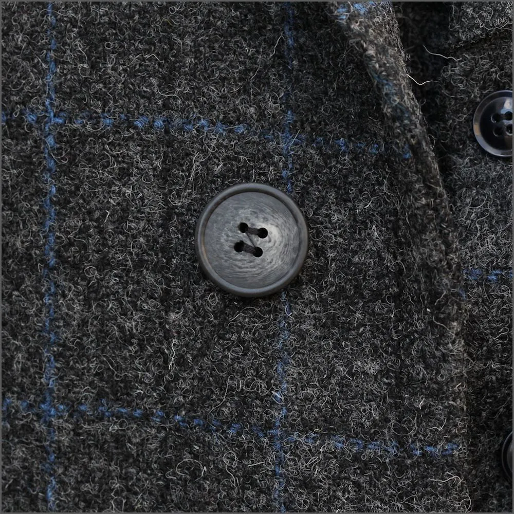 Harris Tweed Charcoal with Blue Check Overcoat--