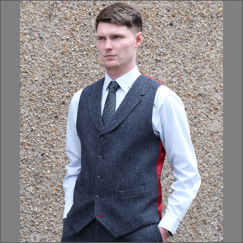 Harris Tweed Dark Blue Herringbone Waistcoat--