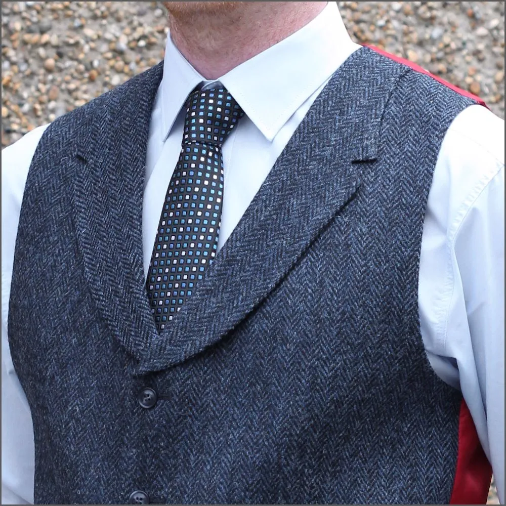 Harris Tweed Dark Blue Herringbone Waistcoat--