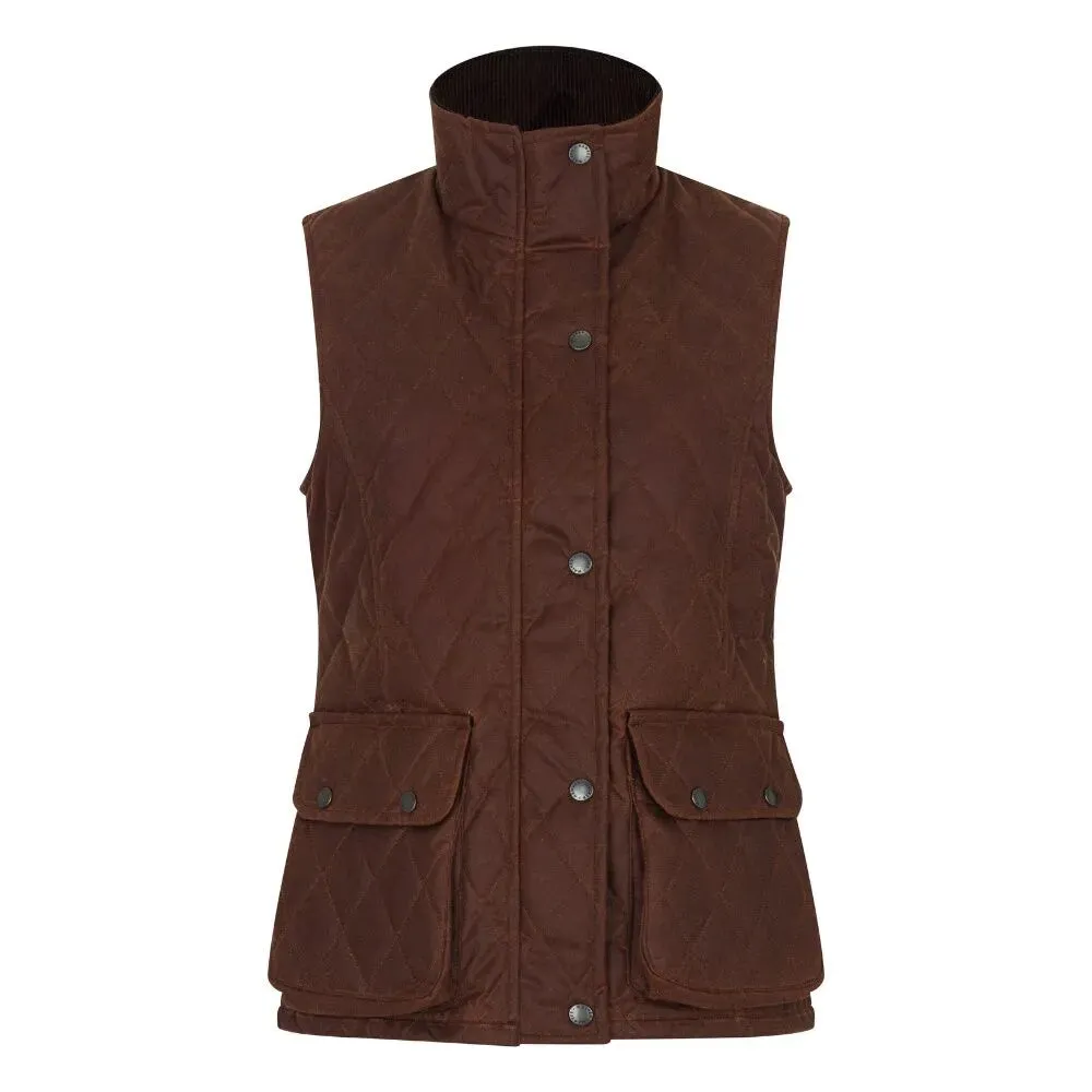 Haxby Ladies Wax Diamond Quilted Gilet vest, kastaniebrun