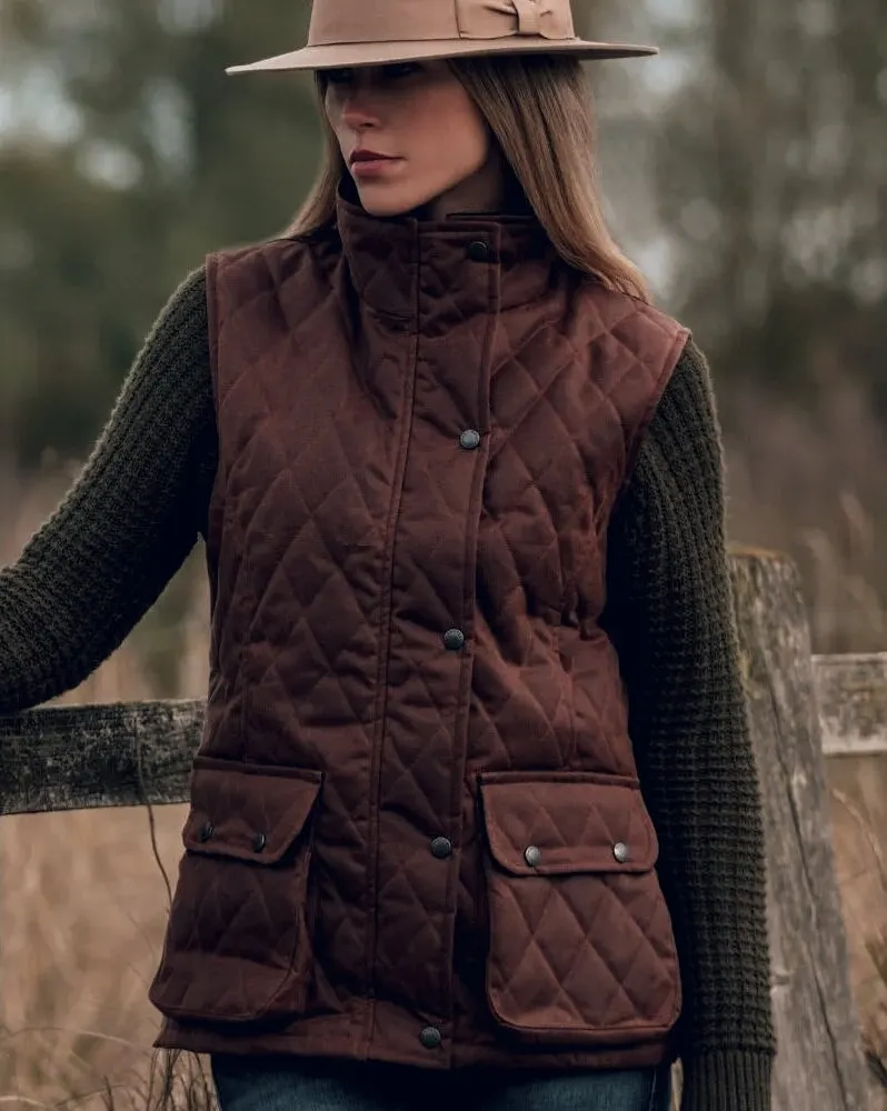 Haxby Ladies Wax Diamond Quilted Gilet vest, kastaniebrun