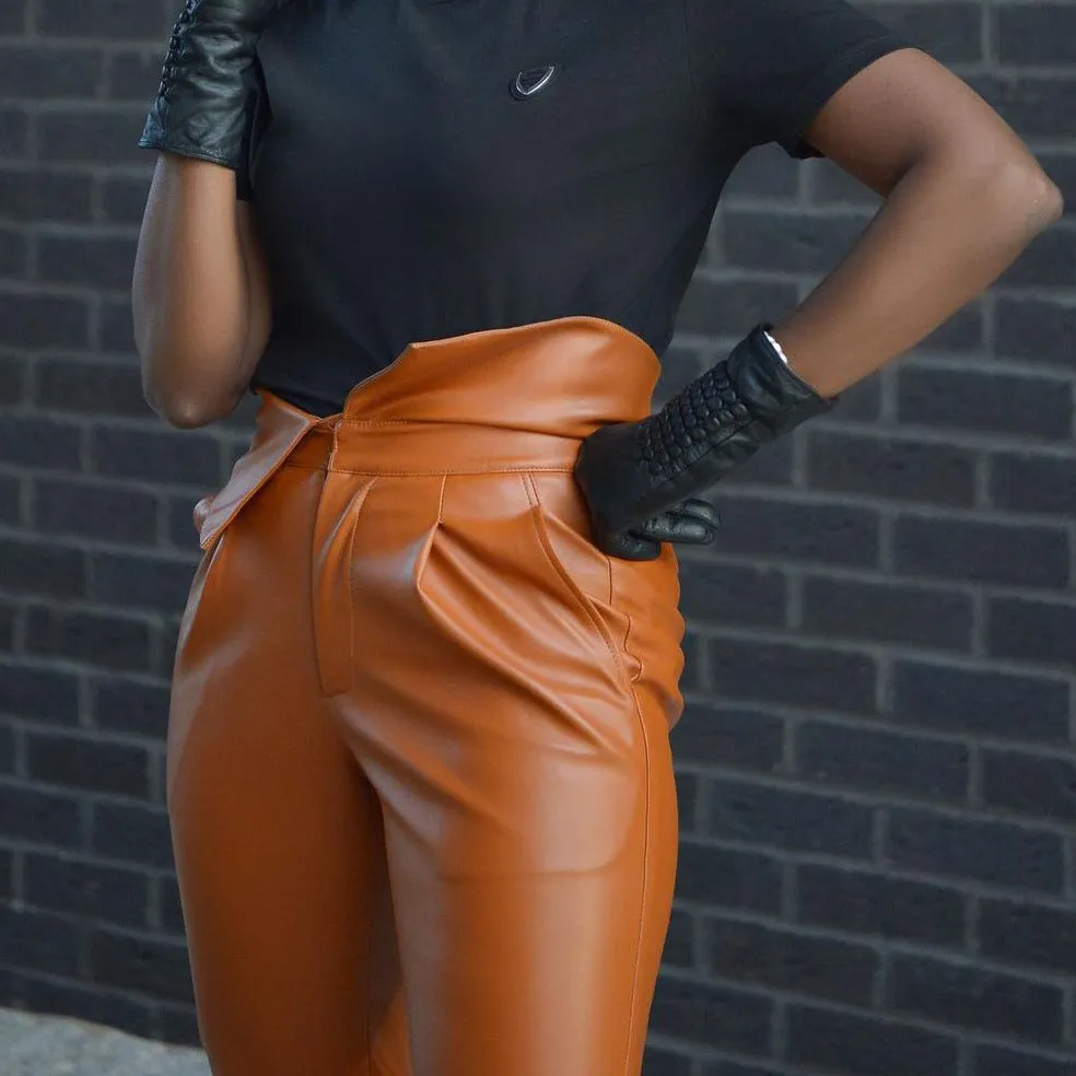 High Rise Faux Leather Pants