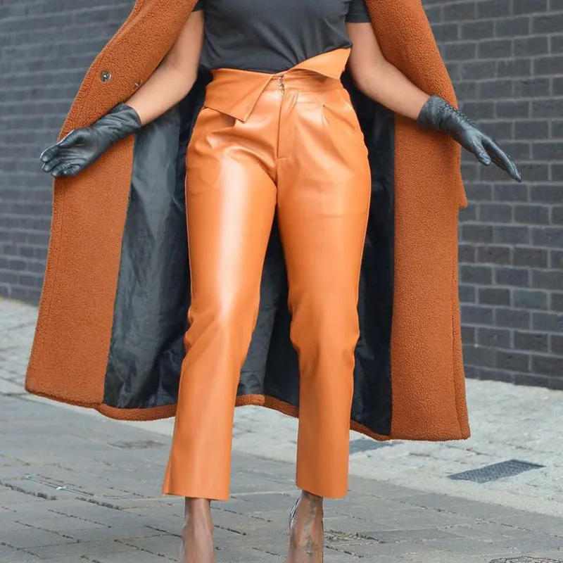 High Rise Faux Leather Pants