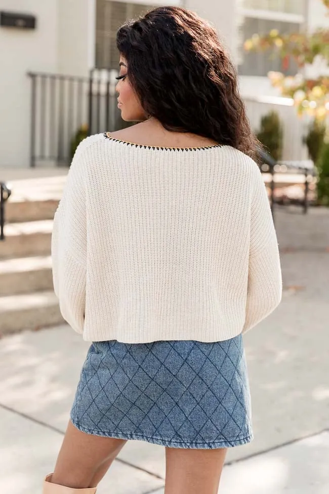 Hope Of It All Cream Multi Crochet Sweater  FINAL SALE