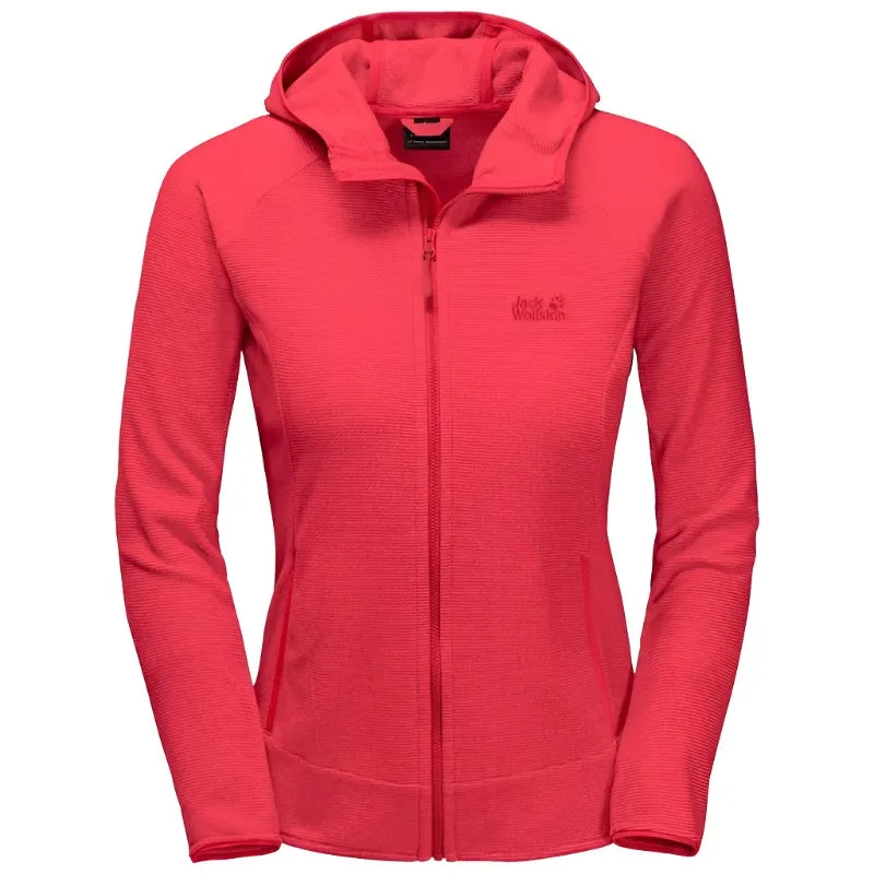 Jack Wolfskin Women's Arco Hooded Fleece - Tulip Red Stripes - SIZE LARGE