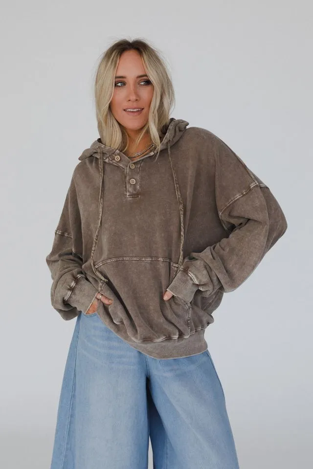 Janelle Peace Patch Sweatshirt Top - Coffee