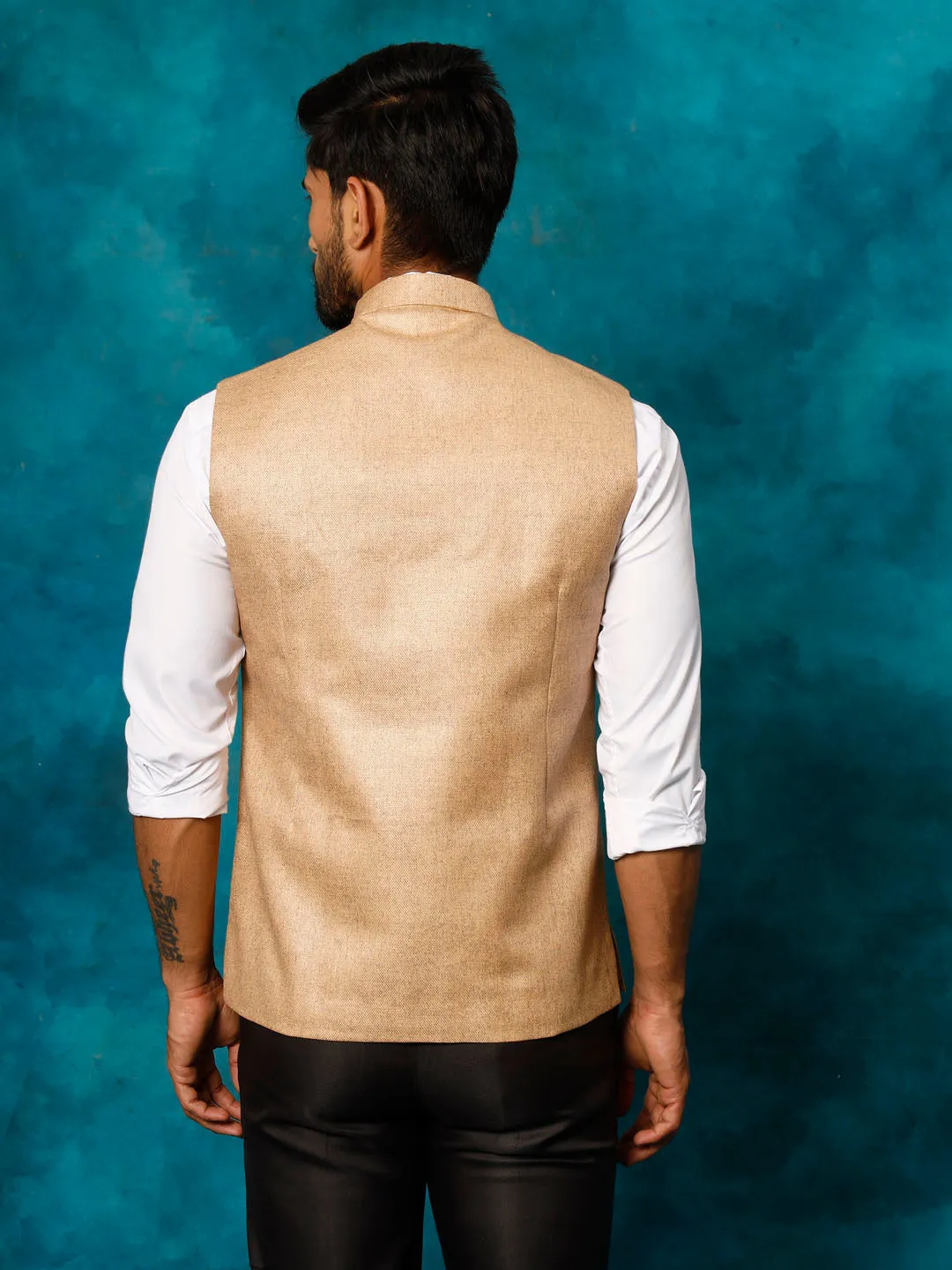 Jashvi Men's Beige Woven Nehru Jacket