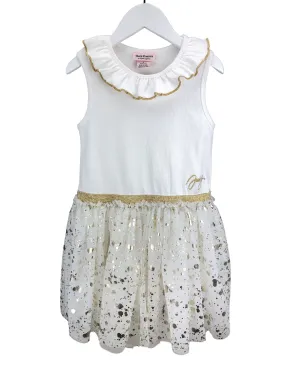 Juicy Couture, Girls' Knit/Gold Tulle Dress, White/Gold, Size 6