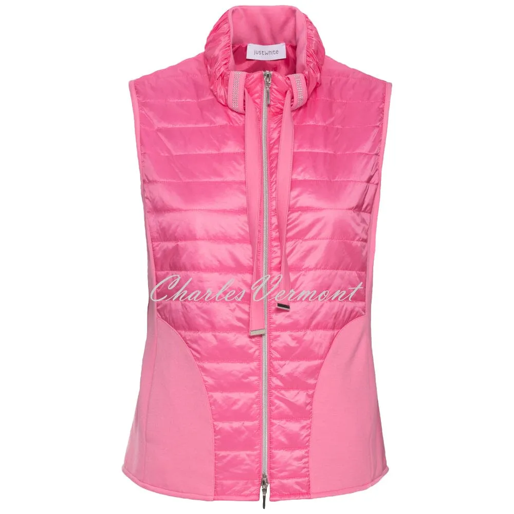 Just White Quilted Gilet with Rhinestone Detail - Style J3005 (Pink)