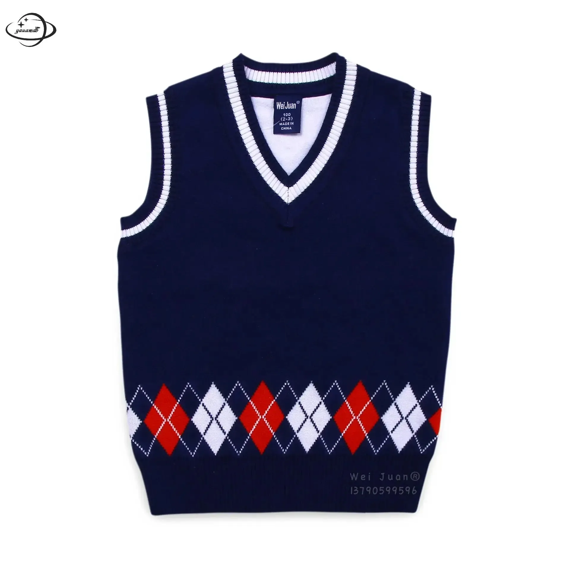 Kids Cotton Vests Spring Autumn , Boys And Girls Knit Sleeveless Sweater ,  V-Neck Children's School Waistcoat Top Clothes H6