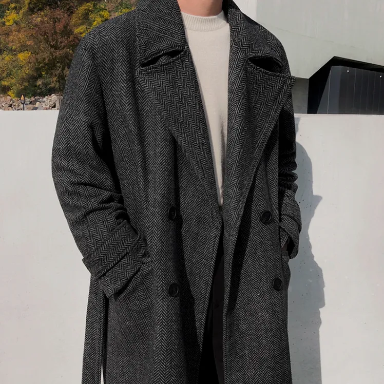 [Korean Style] 2 Color Herringbone Woolen Double Coats