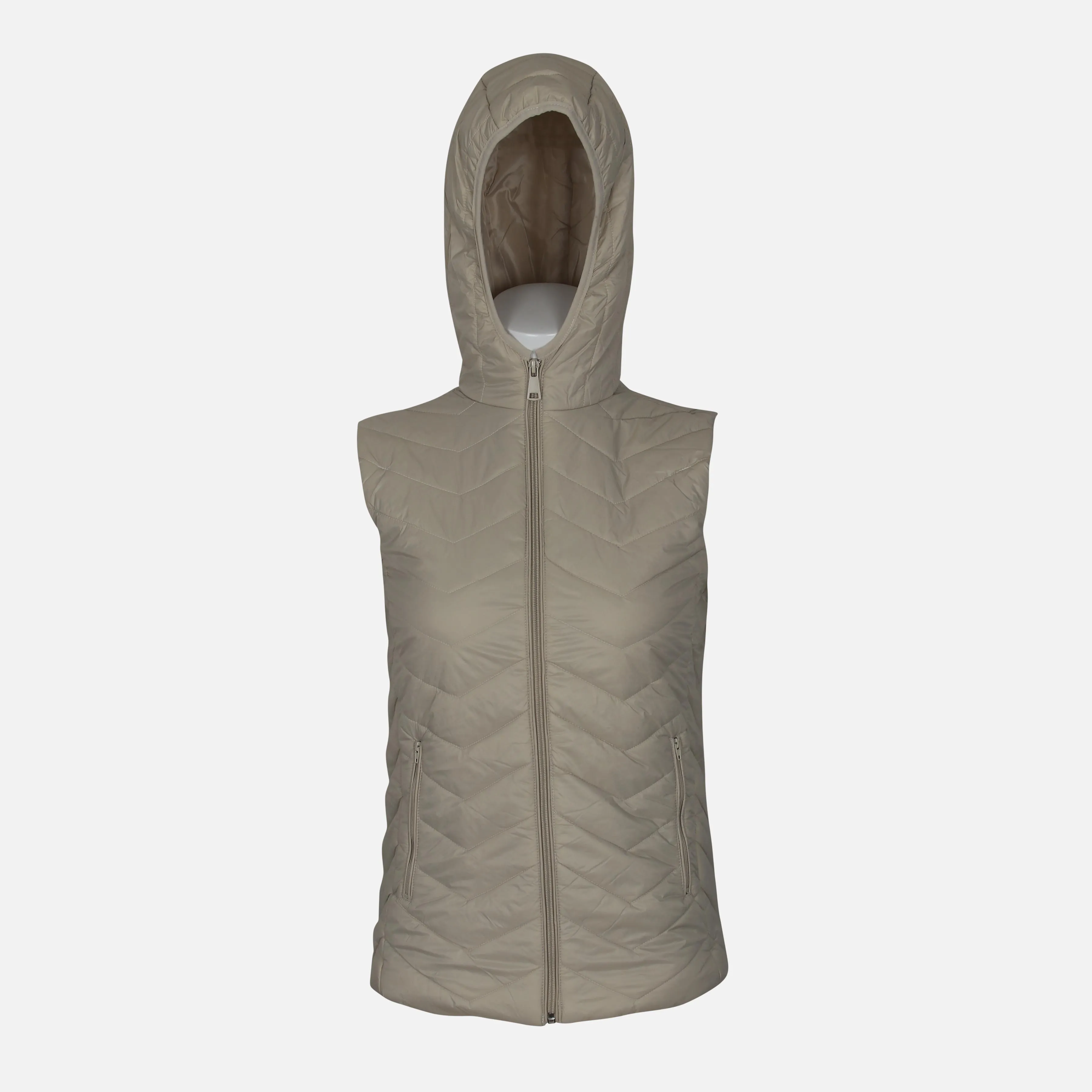 LADIES BASIC PUFFER GILET WITH HOOD