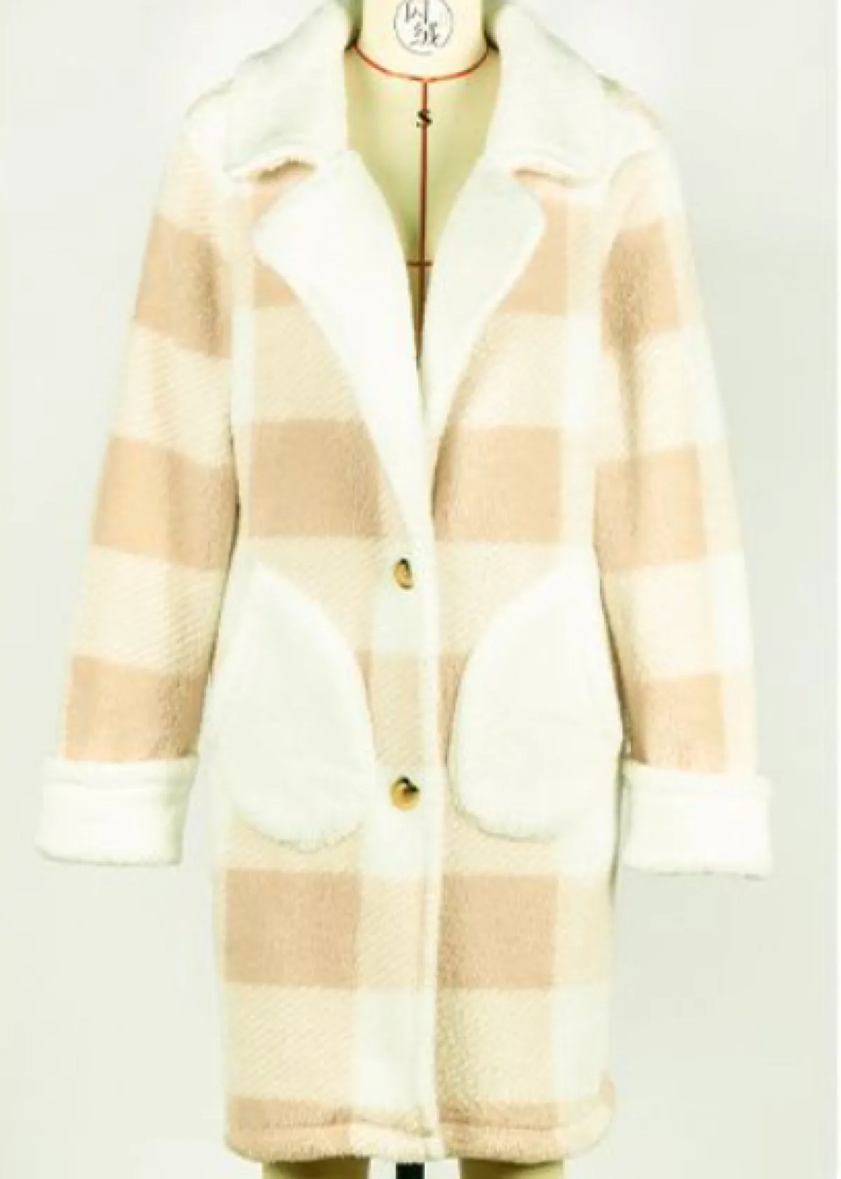 Lapel Plaid Patchwork Fleece Overcoat