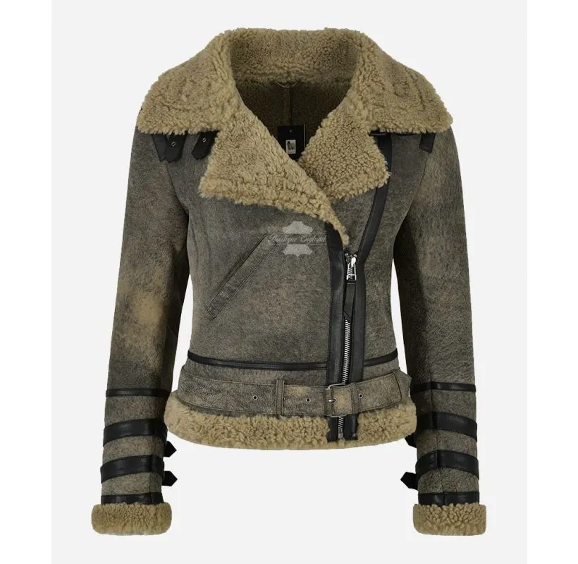 LAURA SHEEPSKIN JACKET LADIES LUXURY SHEARLING FUR VINTAGE BOMBER JACKET