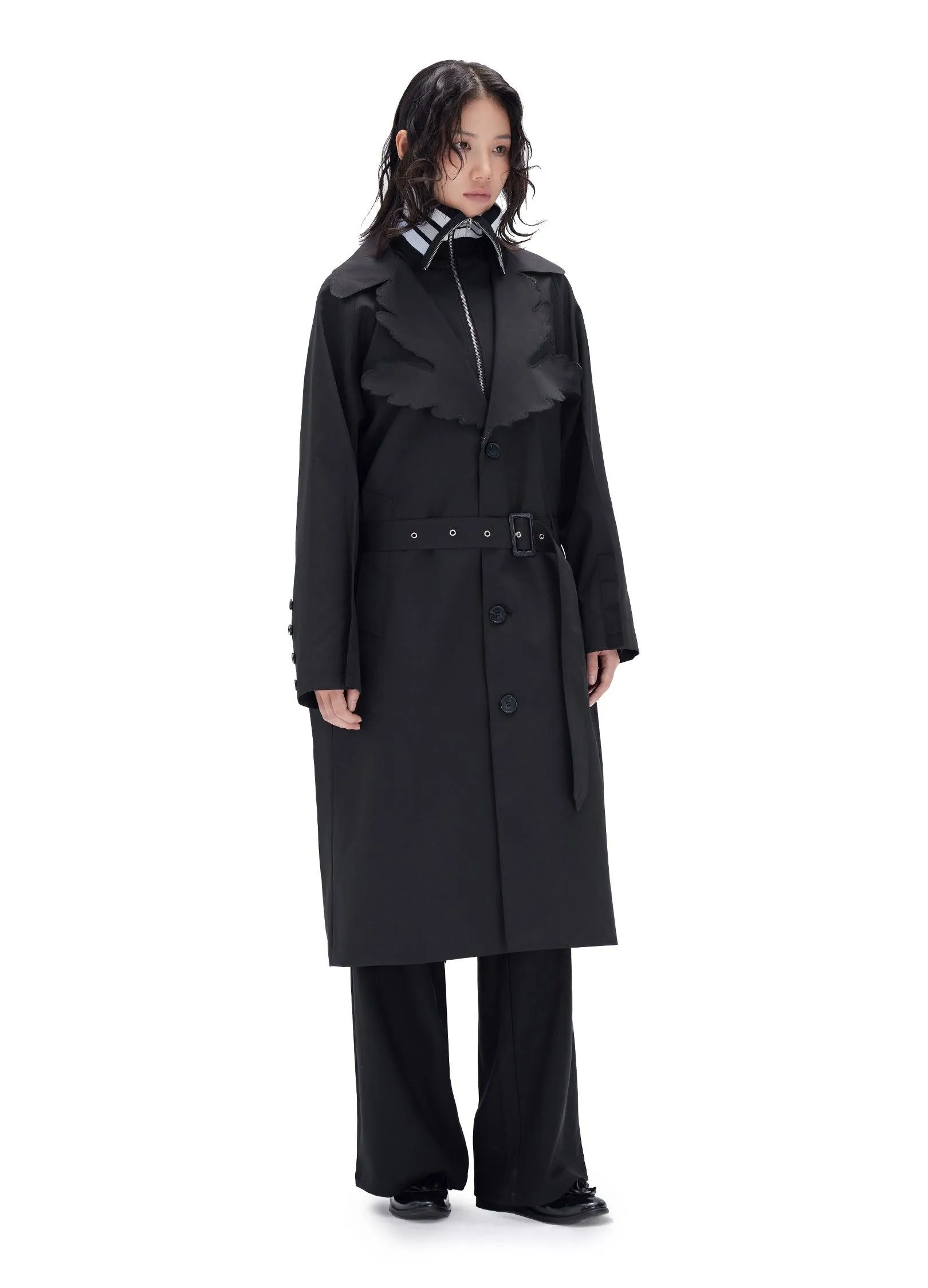 Leaf Collar Belted Overcoat