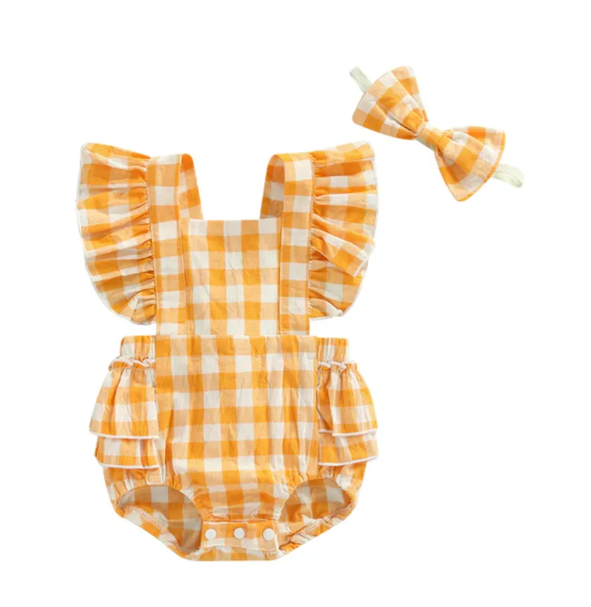 Lila Gingham Baby Romper