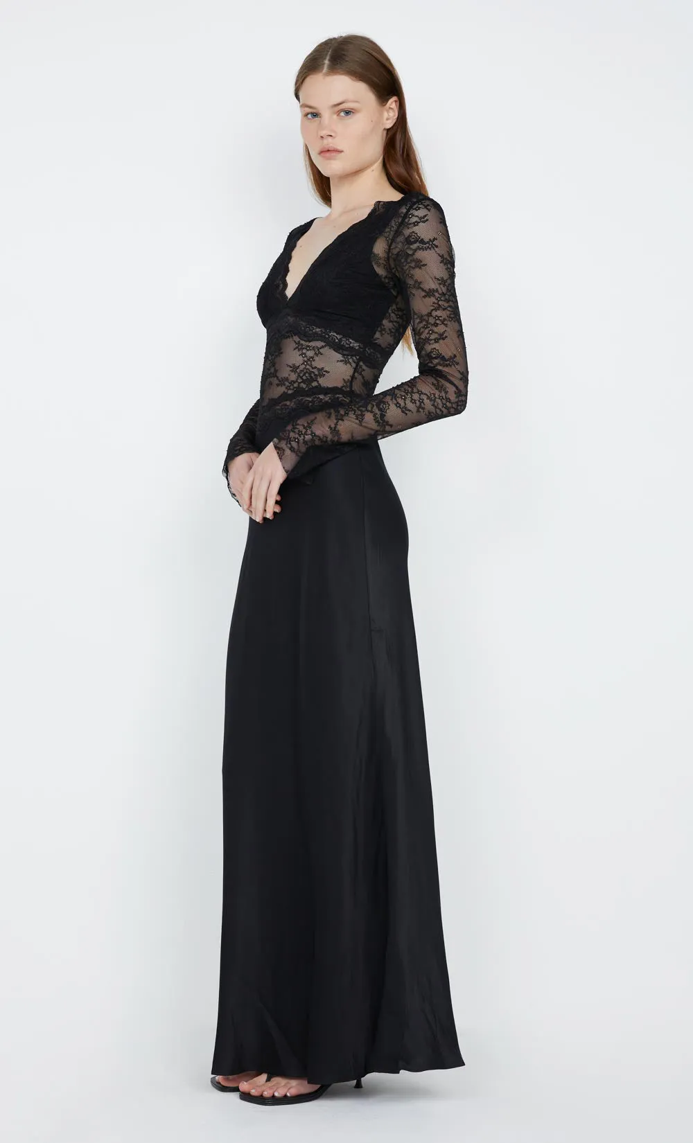 LOANI LONG SLEEVE MAXI DRESS - BLACK