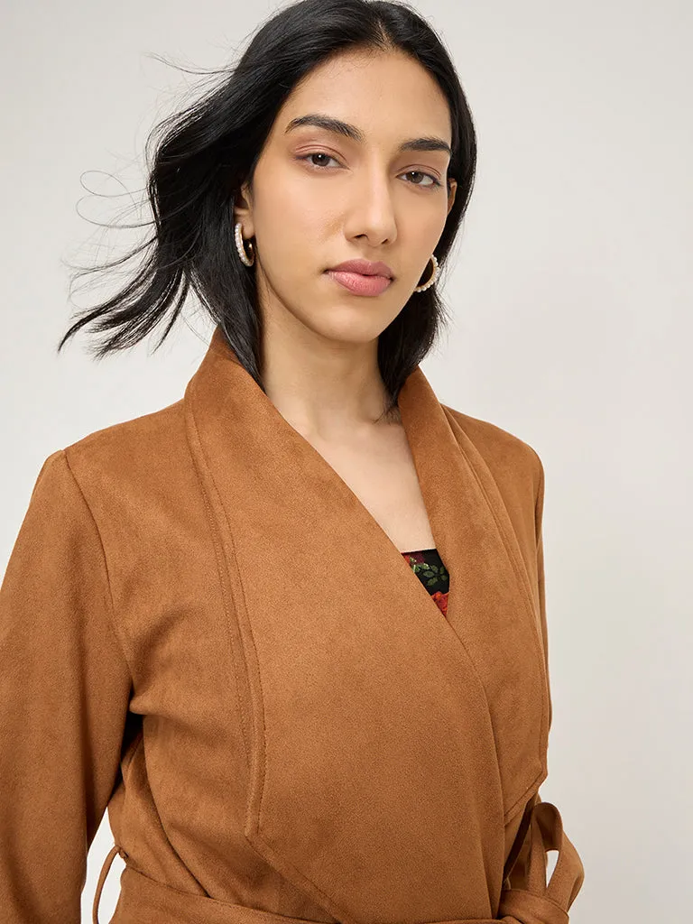 LOV Tan Faux-Suede Coat with Belt