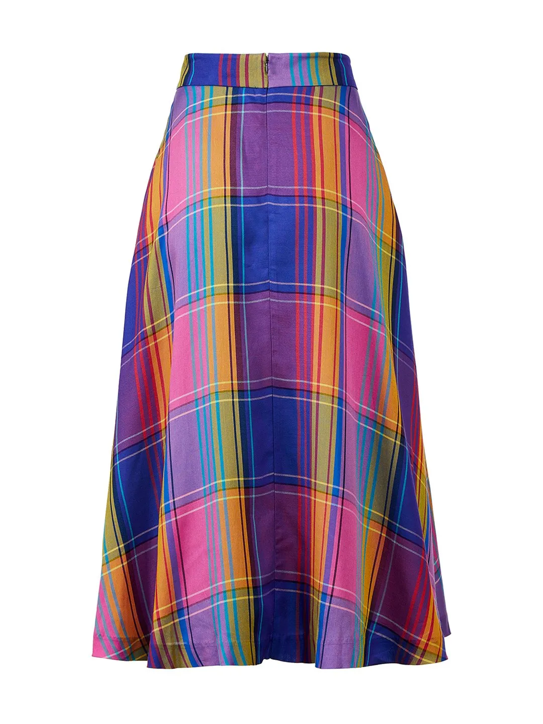 Madras Plaid Button Maxi Skirt in Night Sky