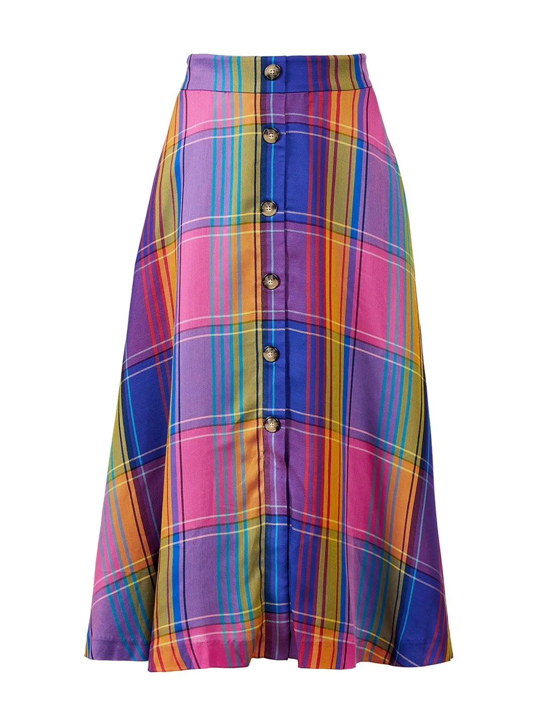 Madras Plaid Button Maxi Skirt in Night Sky