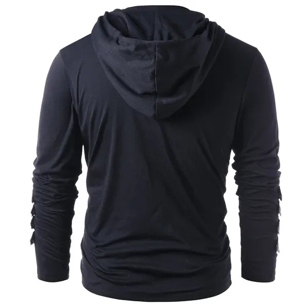 Men Gothic Steampunk Hoodie with Leather Straps Long Sleeve Lace up Hooded Pullover Sweatshirt